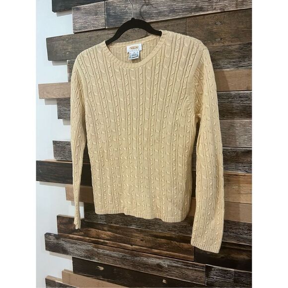 Talbots Cable Knit Cotton Crew Neck Sweater Made In Hong Kong petite sz M - Picture 1 of 6